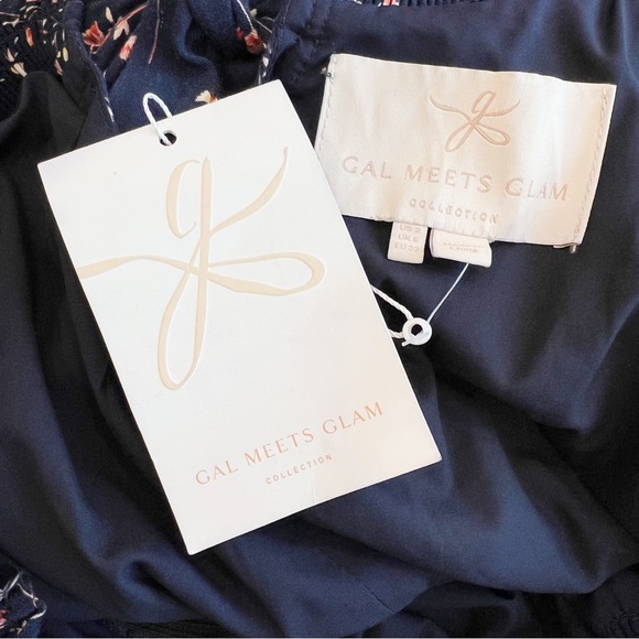 NWT Gal Meets Glam Violet Floral Print Jumpsuit Puff Sleeves Peasant Blue Size 2 - Picture 7 of 10